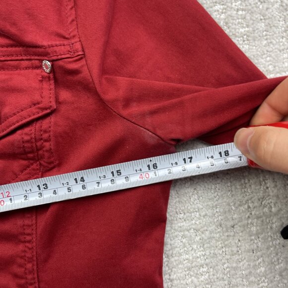 Y2K Guess Denim Jacket Wom M Cherry Red Button Up Jean Trucker Biker Retro - Picture 8 of 11